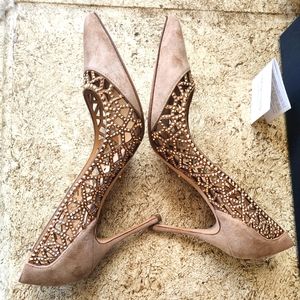 Sergio Rossi For Wedding Prom Rose Blush Crystal Embellishments Size 8 US